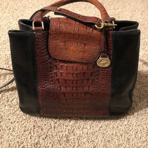 Brahmin Black and Brown Croc Embossed Bag